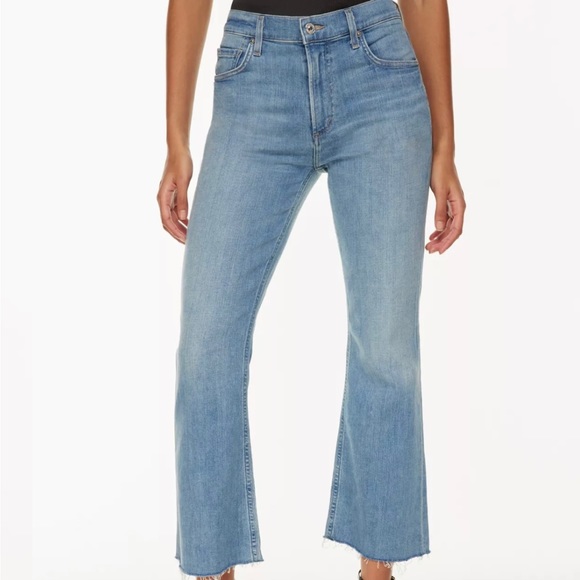 Isola High Waist Fray Hem Crop Bootcut Jeans In BLUE MOON - Picture 2 of 6